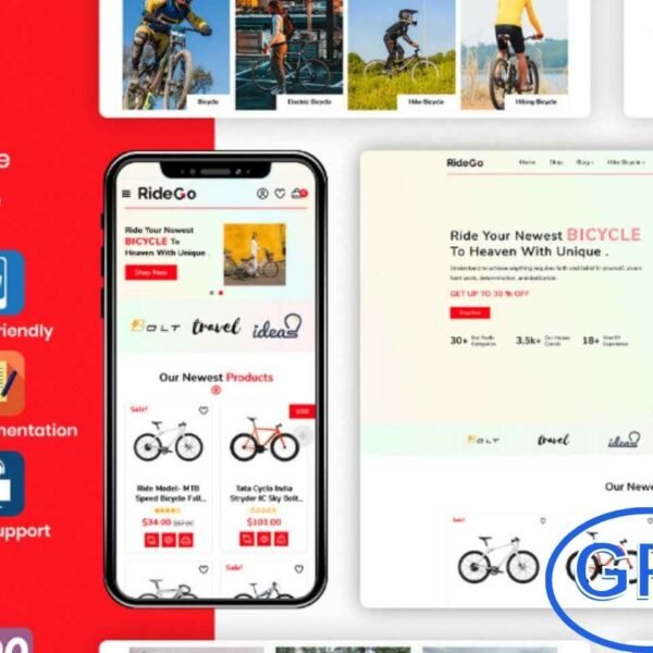 RideGo – Bicycle & Motorcycle Elementor WordPress Theme RideGo is a modern and responsive bike shop and motorcycle WordPress theme built with Elementor. Perfect for bicycle shops, e-bike stores, sports bike shops, mountain bike sellers, and motorcycle dealers, RideGo offers a sleek design combined with powerful functionality.
