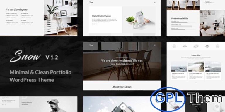 Snow – Minimal & Clean WordPress Portfolio Theme Snow is a modern, clean, and minimal WordPress Portfolio Theme designed for designers, photographers, web agencies, studios, and freelancers. Its elegant and straightforward design allows you to showcase your work and projects in a professional and visually appealing way.