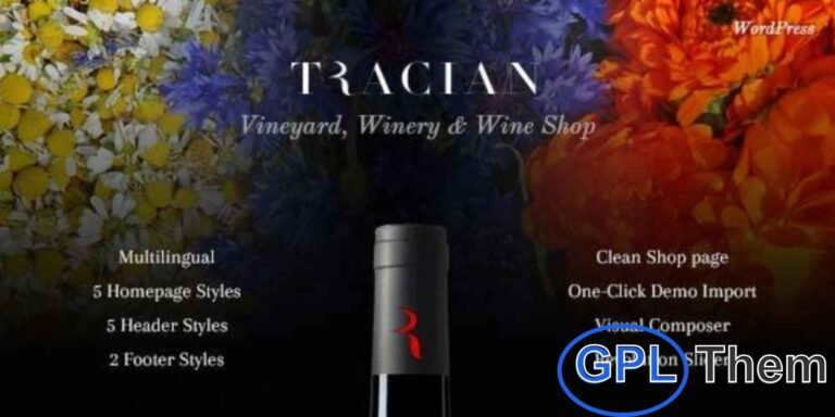 Tracian – Wine & Vineyard WordPress Theme Tracian is a beautifully crafted WordPress theme designed specifically for vineyards, wineries, and wine-related businesses. The theme features a 1170px wide layout with a light design paired with a dark footer, creating an elegant and sophisticated ambiance.