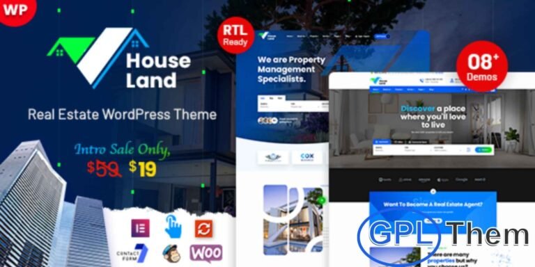 Houseland – Real Estate WordPress Theme Houseland is a modern and fully responsive WordPress theme designed for real estate businesses, property listings, and corporate websites. Built with the powerful Elementor page builder, it allows easy drag-and-drop customization without coding.