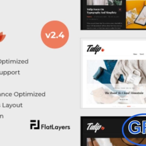 Tulip – Responsive WordPress Blog Theme Tulip is a clean, responsive WordPress theme designed for bloggers, photographers, artists, and creators. Its simple yet elegant design allows you to showcase photos, galleries, videos, and articles effortlessly.