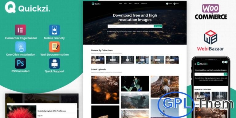 Quickzi – Photography, Vectors & PSD Downloads WordPress Theme Quickzi is a premium WordPress theme perfect for creating downloadable products websites. Designed for photo galleries, creative portfolios, art collections, painting sales, photography showcases, architecture studios, and handcrafted products, it offers a beautiful and unique layout.