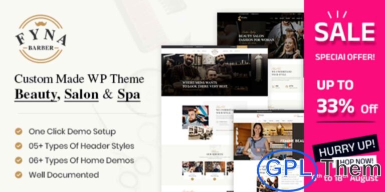 Fyna – Beauty Salon & Spa WordPress Theme with Appointment Booking Fyna is a modern and elegant beauty salon and spa WordPress theme designed to create professional websites for salons, spas, hairdressers, barber shops, nail studios, and cosmetic health businesses.