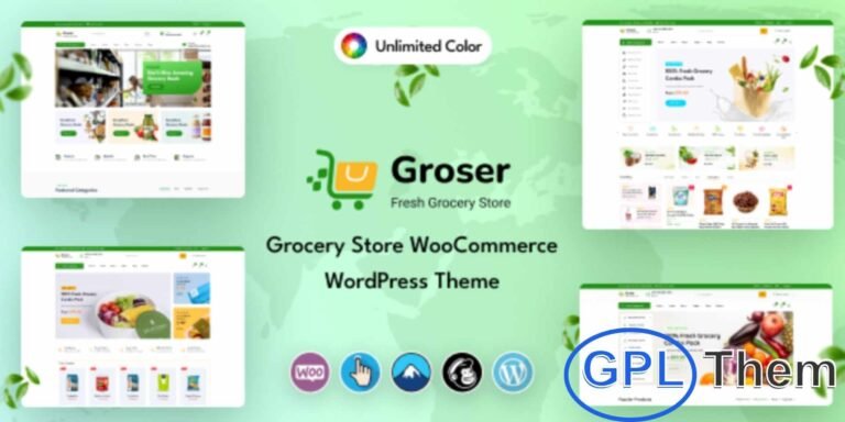 Groser – Grocery Store WooCommerce WordPress Theme Groser is a modern and fully responsive WooCommerce theme designed for grocery stores, supermarkets, and online food retailers. Built with Elementor Drag & Drop Page Builder, it allows fast and intuitive customization without coding.