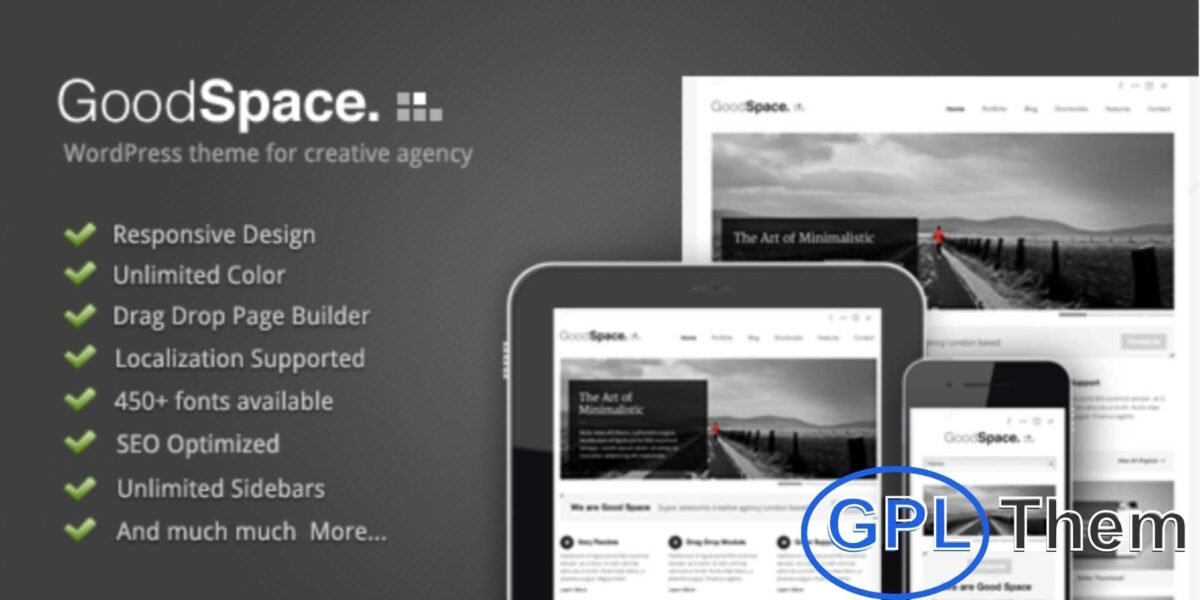 Good Space – Responsive Minimal WordPress Theme Good Space is a clean and minimal WordPress theme designed for creative agencies, freelancers, and design studios. Its modern, responsive layout ensures your website looks great on desktops, tablets, and mobile devices.