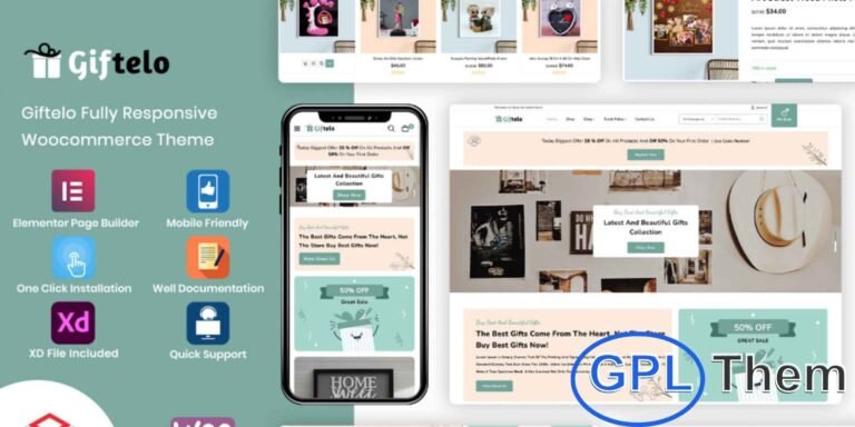 Giftelo – Handmade Gift & Photo Art Elementor WooCommerce Theme Giftelo is a stylish and fully responsive WooCommerce WordPress theme crafted for gift shops, handmade stores, and photo art businesses.