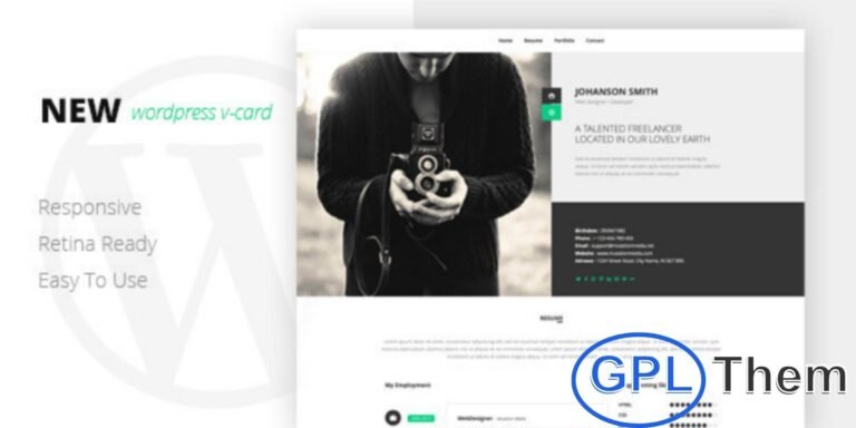 NEW – Retina Ready WordPress VCard Theme NEW VCard is a modern, one-page WordPress theme designed to showcase your portfolio, skills, and professional experiences. Perfect for freelancers, creatives, and professionals looking to make a strong online impression, this retina-ready theme ensures your work looks sharp on all devices.