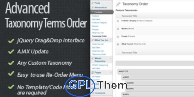 Advanced Taxonomy Terms Order – Custom Sorting Made Easy Drag & Drop to Reorder Taxonomy Terms Without Code Advanced Taxonomy Terms Order lets you easily reorder taxonomy terms in WordPress using a simple drag-and-drop interface powered by AJAX.