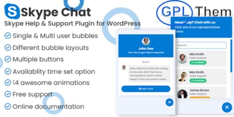 Skype Chat WordPress Plugin – Real-Time Support for Your Website The Skype Chat WordPress Plugin adds a convenient, real-time communication feature to your website, allowing visitors to instantly connect with you via Skype.