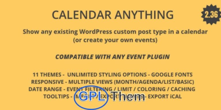 Calendar Anything – Display Any WordPress Custom Post Type in a Calendar Show Events, Classes, or Bookings in a Stylish, Interactive Calendar Calendar Anything lets you showcase any existing WordPress custom post type—like events, classes, or bookings—in a sleek, customizable calendar format.