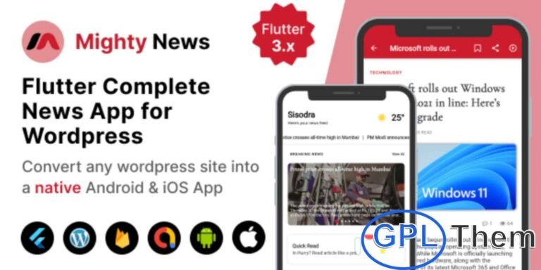 MightyNews – Flutter News App with WordPress Backend Integration MightyNews is a powerful Flutter-based news app that seamlessly connects with your WordPress website, allowing you to deliver news content to mobile users with a sleek, modern interface. Ideal for bloggers, publishers, and news portals, this solution ensures your articles and updates are accessible anytime, anywhere.