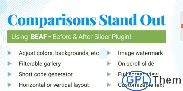 Before and After Image Slider Pro for WordPress Showcase Visual Transformations with Interactive Image Comparisons Before and After Image Slider Pro is a powerful WordPress plugin designed to highlight the visual difference between two images.