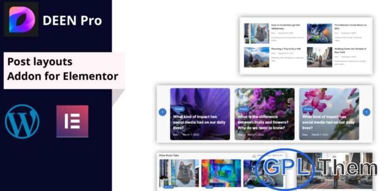 Deen Pro – Post Layouts Addon for Elementor Deen Pro is a powerful Elementor widget plugin that lets you fully customize the design and layout of your WordPress blog posts. Featuring 6 unique layout styles—including Standard, Post Carousel, and Tabbed Layouts—it offers advanced design controls to match your website's branding. Adjust post columns, image sizes, ratios, pagination, and spacing with ease.