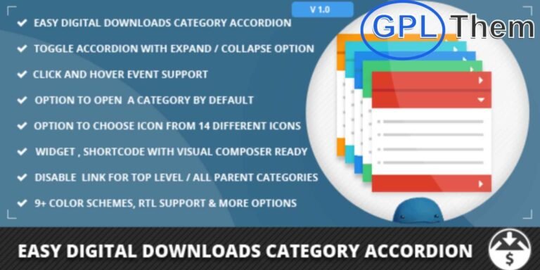 Easy Digital Downloads Category Accordion Addon – Enhanced Category Navigation The Easy Digital Downloads Category Accordion Addon helps you display your EDD categories and subcategories in a sleek, collapsible accordion layout with expand/collapse functionality. This plugin improves navigation by organizing product categories into an intuitive, user-friendly format.