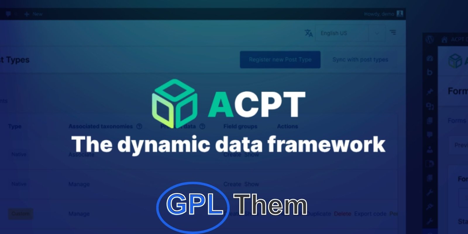 ACPT – Custom Post Types Plugin for WordPress ACPT – Advanced Custom Post Types Plugin for WordPress The All-in-One Framework to Create and Manage Custom Post Types ACPT is a powerful WordPress plugin designed to simplify the creation and management of custom post types. With an intuitive interface, you can easily build complex, dynamic websites in minutes—no coding needed.