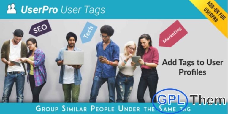 Tags Add-On for UserPro – Add Custom Tags to User Profiles Enhance user interaction with the Tags Add-on for UserPro. This extension allows admins to effortlessly add a tags field to the registration or edit profile forms directly from the backend. Users can input relevant tags to describe their interests, skills, or categories—boosting profile discoverability and improving community engagement.
