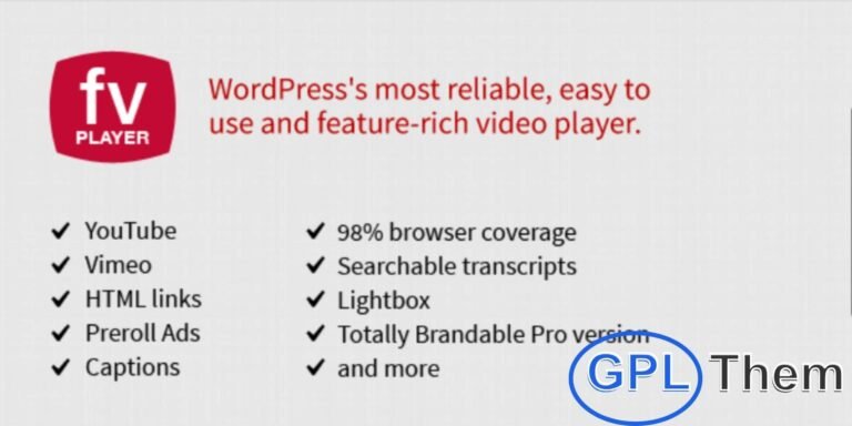 FV Flowplayer Video Player Pro – Responsive HTML5 Video Player for WordPress FV Flowplayer Video Player Pro is a powerful HTML5 video solution with Flash fallback for older browsers, ensuring smooth playback across all devices. Easily embed FLV or MP4 videos into your WordPress posts or pages with up to 98% compatibility on mobile.