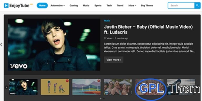 WP Enjoy – EnjoyTube Pro WordPress Theme EnjoyTube Pro is a modern, responsive, and mobile-friendly WordPress theme designed for video sharing websites. This theme allows you to easily publish and showcase videos from multiple sources, making it perfect for vloggers, content creators, and online video platforms.