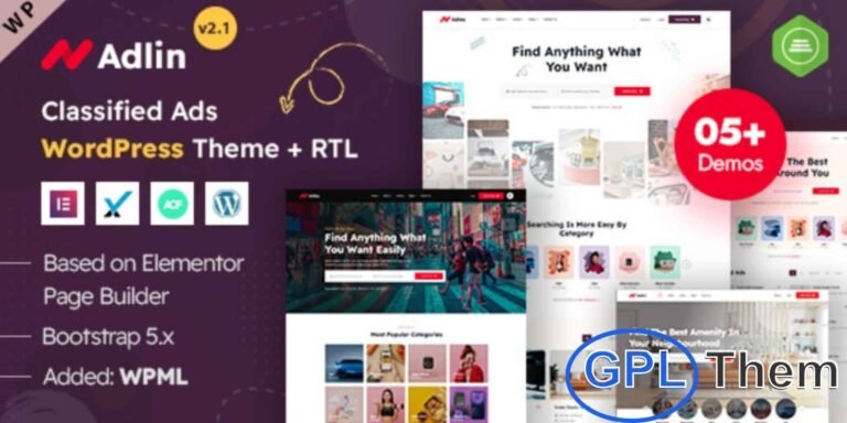 Adlin – Classified Ads Listing WordPress Theme Adlin is a powerful and responsive WordPress theme designed specifically for classified ads and listing websites. Featuring a modern and user-friendly layout, it includes niche demo variations along with blog and inner pages to give your site a complete professional look.