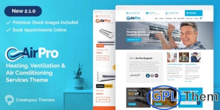 AirPro – Heating & Air Conditioning WordPress Theme AirPro is a professional WordPress theme designed for HVAC businesses, heating and cooling services, and ventilation system companies.