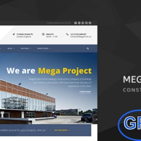 Mega Project – Construction WordPress Theme Mega Project is a clean, responsive WordPress theme designed specifically for construction companies, building services, architecture firms, engineering websites, construction hubs, and construction stores.