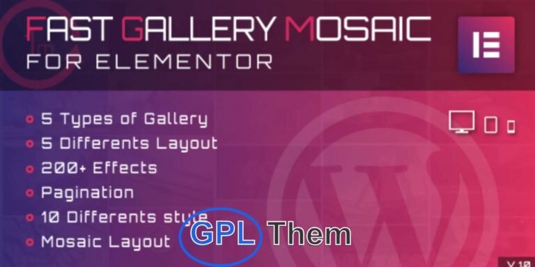 Fast Gallery Mosaic – Elementor WordPress Plugin for Stunning Image Galleries Fast Gallery Mosaic is a powerful Elementor addon that lets you create beautiful, responsive image galleries in just minutes. Choose from 5 gallery types including PrettyPhoto, Magnific Popup, and Light Gallery to showcase your photos with style.