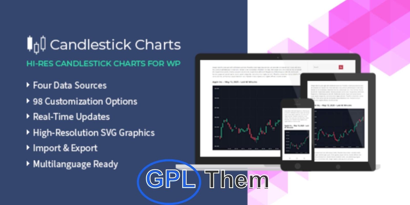 Candlestick Charts Candlestick Charts – WordPress Plugin The Candlestick Charts WordPress plugin lets you create unlimited, fully customizable candlestick charts for your website. Whether you’re displaying stock market trends, cryptocurrency prices, or financial data, this tool offers extensive customization options to design charts that perfectly match your needs.