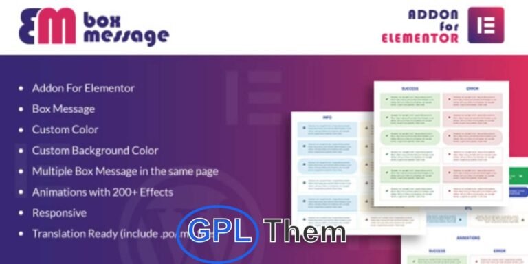 Box Message for Elementor – Stylish Message Boxes with Ease Box Message for Elementor is a powerful WordPress plugin that lets you add stylish and customizable message boxes to your site in just one click. Designed as an Elementor addon, it offers features like custom colors, background customization, and support for multiple message boxes on the same page.