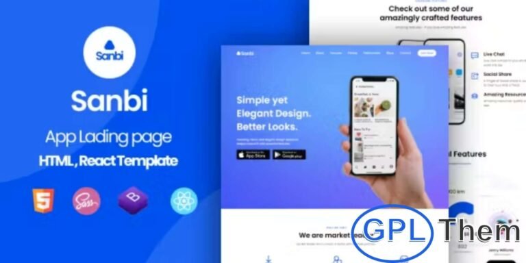 Sanbi – App Landing Page WordPress Theme Sanbi is a modern and fully responsive WordPress theme designed for app landing pages and mobile app showcases. It provides the perfect platform to present your app’s features, screenshots, and benefits in a professional and engaging way.