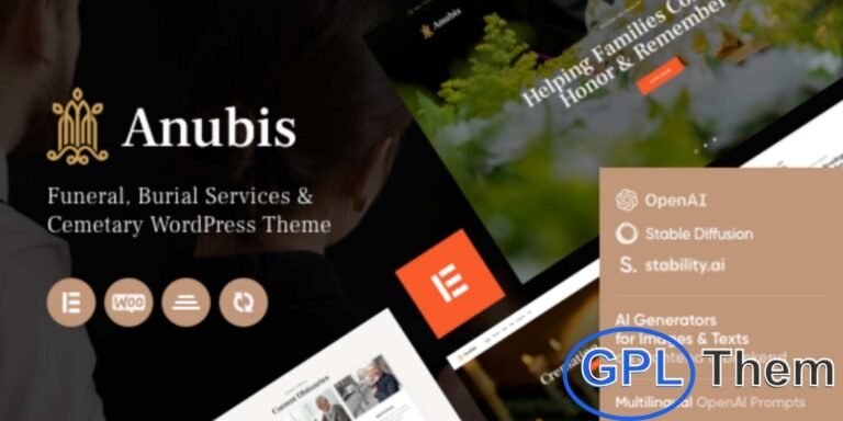 Anubis – Funeral & Burial Services WordPress Theme Anubis is a modern and responsive WordPress theme designed for funeral homes, burial services, cemeteries, and cremation agencies. With its clean and professional design, it provides a comforting and respectful online presence for funeral service companies.