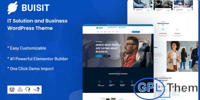 Buisit – IT Solution & Business WordPress Theme Buisit is a modern and versatile WordPress theme designed for IT solution providers, digital agencies, and business websites. Built with the powerful Elementor page builder, Buisit includes numerous custom elements that make it easy to create a professional website quickly.