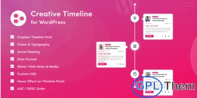 Creative Timeline for WordPress Creative Timeline for WordPress is a powerful and user-friendly plugin designed to beautifully showcase your content using an elegant timeline format. Perfect for displaying WordPress custom posts, this plugin enhances your site’s visual appeal with stunning, ready-to-use templates.