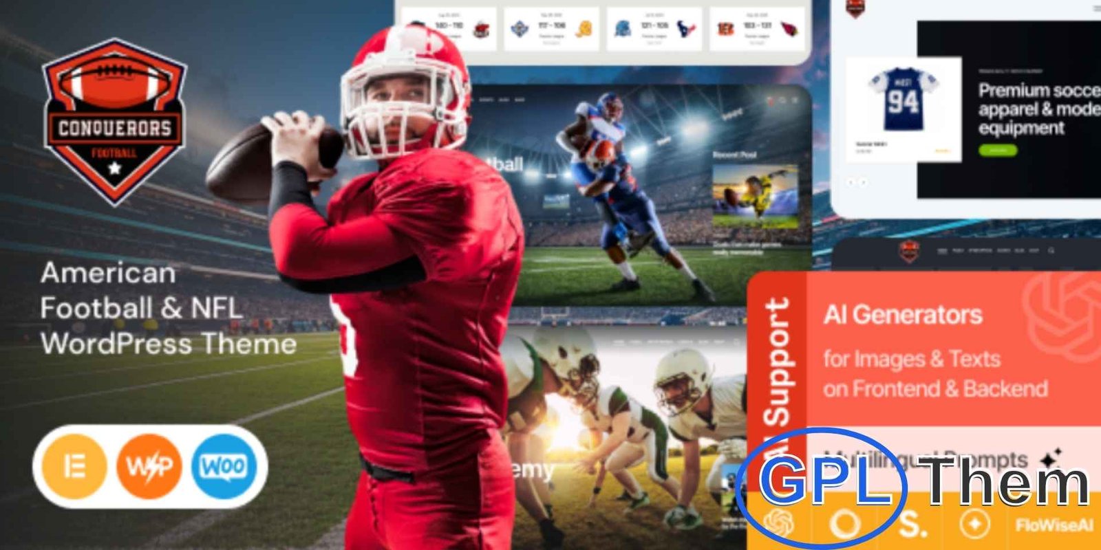 Conquerors – American Football & NFL WordPress Theme Conquerors – American Football & NFL WordPress Theme Conquerors is a modern, responsive, and vibrant WordPress theme crafted for American Football, NFL teams, and sports clubs. Perfect for athletes, coaches, trainers, runners, and fitness enthusiasts, this theme helps you build a powerful online presence with ease.