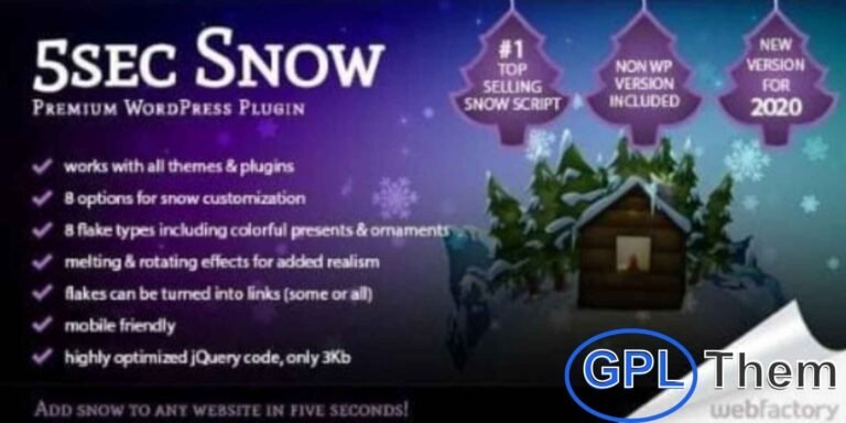5sec Snow – WordPress Plugin 5sec Snow is the #1 best-selling Christmas and snow effect script on CodeCanyon, fully updated for 2018. This versatile plugin works with WordPress and non-WordPress sites, compatible with all themes, CSS frameworks, and layouts.