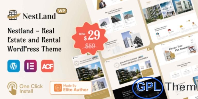 NestLand – Real Estate WordPress Theme NestLand is a modern and professional WordPress theme designed specifically for real estate businesses and single property websites.
