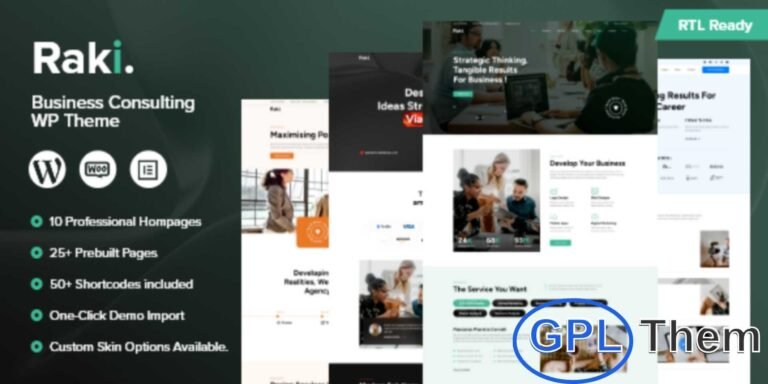 Raki – Business & Finance Consulting WordPress Theme Raki is a powerful and professional Business & Finance Consulting WordPress Theme designed to help companies and consultants build a strong online presence.