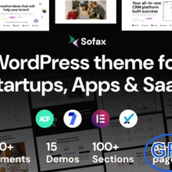 Sofax – Startup & Software WordPress Theme Sofax is a modern, responsive WordPress theme ideal for SaaS startups, mobile app showcases, software companies, web applications, and corporate websites.