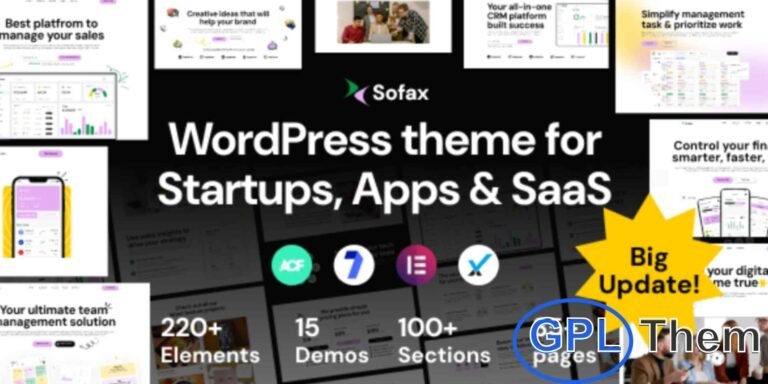 Sofax – Startup & Software WordPress Theme Sofax is a modern, responsive WordPress theme ideal for SaaS startups, mobile app showcases, software companies, web applications, and corporate websites.