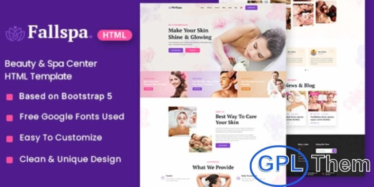 Fallspa – Beauty & Spa Center WordPress Theme Fallspa is a modern and elegant WordPress theme designed for beauty salons, wellness centers, and spa businesses. With a professional and stylish layout, Fallspa allows you to showcase your services, treatments, and offers effectively.