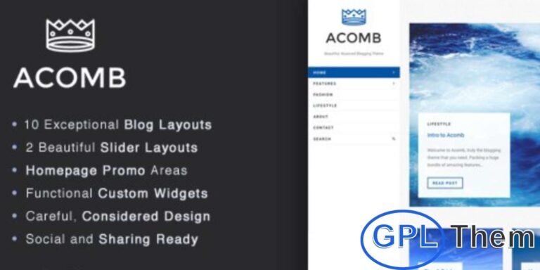 Acomb – Responsive Blogging WordPress Theme Acomb is a modern, versatile WordPress theme designed for bloggers, content creators, and online stores. With its clean and elegant design, it’s easy to customize for a wide range of niches using the theme options.