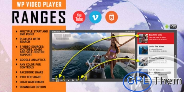 RANGES – Advanced Video Player with Custom Start & End Points for WordPress RANGES is a powerful HTML5 video player plugin for WordPress that lets you create playlists with defined start and end points within a single video. Ideal for tutorials, product demos, or training content, this plugin allows you to highlight specific video segments as individual playlist items.