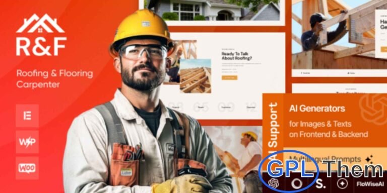 R&F – Roof & Floor WordPress Theme R&F is a modern and professional WordPress theme designed for roofing, flooring, and construction services. Its clean and engaging design is ideal for businesses in residential and industrial building, including roofing firms, architecture bureaus, plumbing companies, carpentry services, and remodeling agencies.