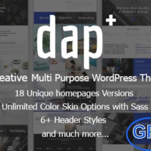 Dap – Creative MultiPurpose WordPress Theme Dap is a stylish and fully responsive MultiPurpose WordPress Theme designed with creativity and simplicity in mind. It comes with a clean layout and user-friendly features, making it easy to build professional websites.