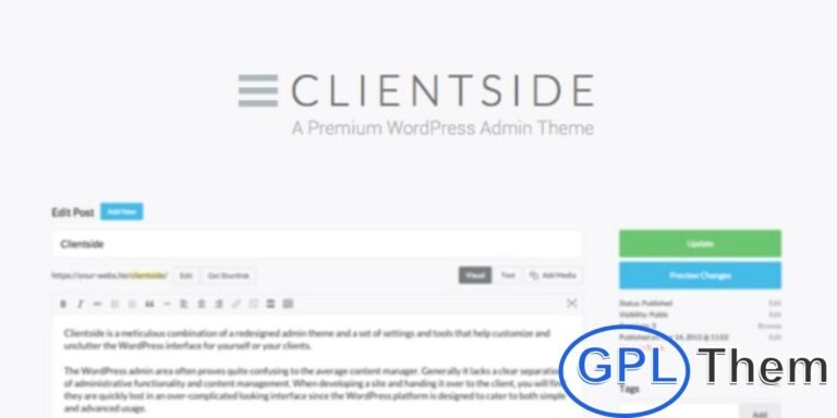 Clientside – WordPress Admin Theme Clientside is a powerful WordPress Admin Theme designed to simplify and enhance the backend experience for website owners, developers, and clients. It combines a modern, redesigned admin interface with advanced customization tools that declutter and streamline the WordPress dashboard.