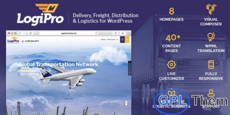LogiPro – Delivery & Logistics WordPress Theme LogiPro is a professional WordPress theme designed for delivery, freight, distribution, and logistics businesses. With a clean and responsive design, it helps you create a world-class transport website that looks great on all devices.