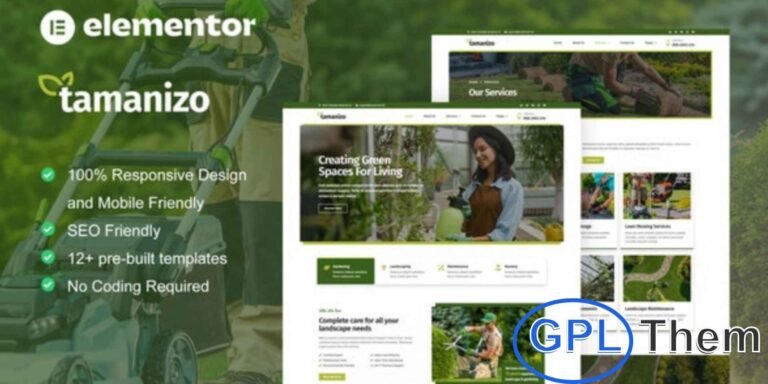 Tamanizo – Gardening & Landscape Elementor Template Kit Tamanizo is a modern Elementor Template Kit specially designed for gardening, landscaping, and lawn care services. Perfect for gardening businesses, landscape design companies, outdoor decoration, and lawn maintenance websites, it offers a professional and visually appealing layout.