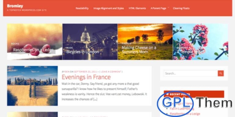 Bromley – WordPress Blogging Theme Bromley is a beautifully simple WordPress blogging theme that combines the best elements of modern blog design. Perfect for local community websites, fan magazines, and industry news updates, this theme delivers a clean and engaging layout.