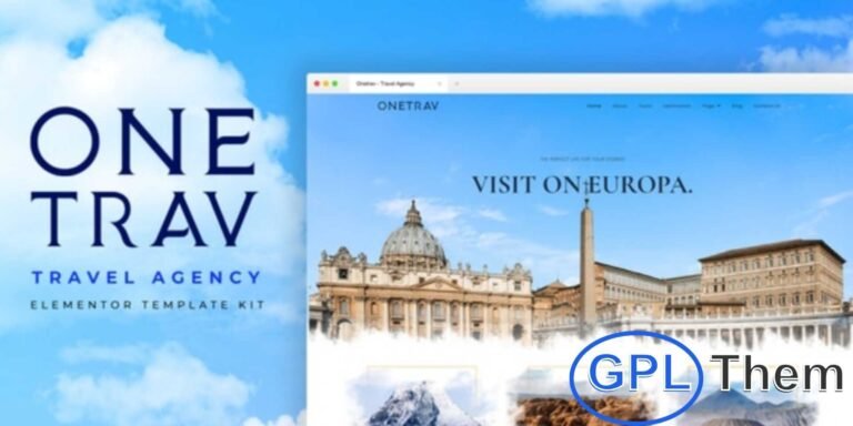 Onetrav – Travel Agency Elementor Template Kit Onetrav is a modern and responsive Elementor Template Kit designed for travel agencies, tour operators, and travel service businesses. Perfect for creating websites for trip bookings, travel packages, and destination showcases, it provides a professional and engaging platform.