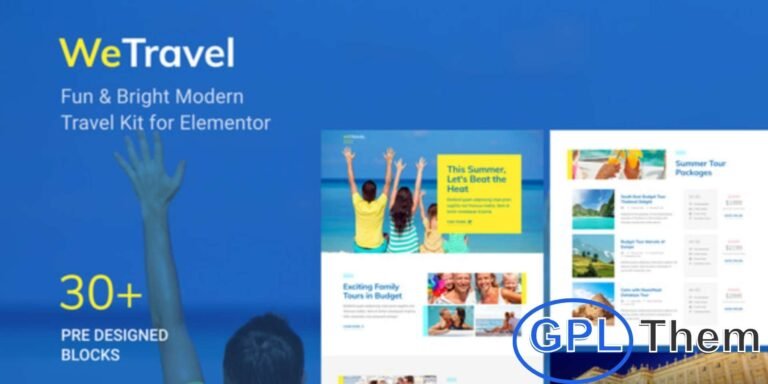 WeTravel – Travel & Tourism Elementor Template Kit WeTravel is a modern Elementor Template Kit crafted for travel agencies, tourism businesses, hotels, resorts, and vacation booking websites.