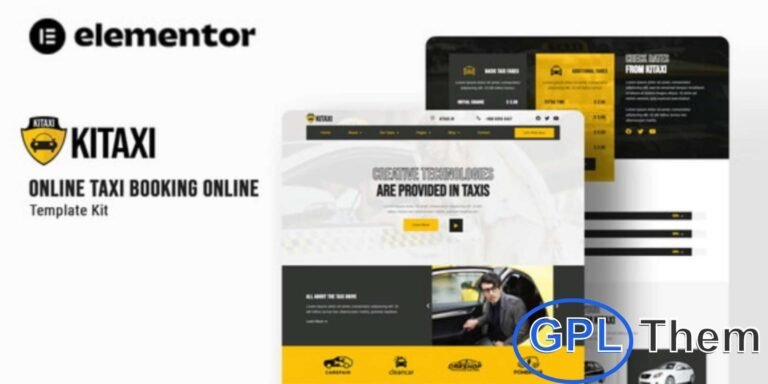 Kitaxi – Online Taxi Booking Elementor Template Kit Kitaxi is a modern Elementor Template Kit built for online taxi booking, cab services, car rentals, and taxi agencies.